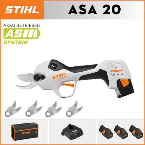 STIHL ASA20*1, batería de litio*3, caja de almacenamiento*1, cabezal de corte*5, cargador*1